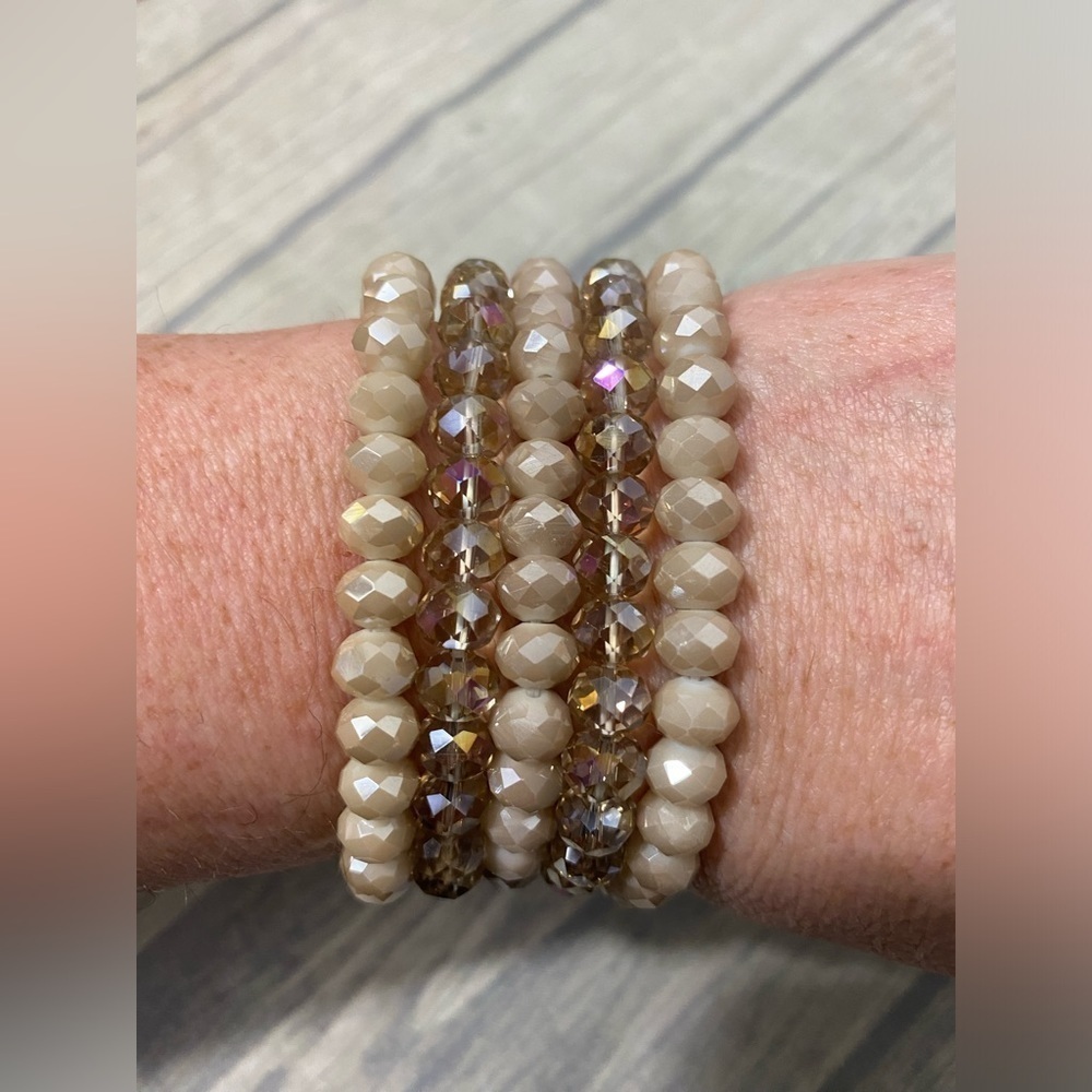Pink Diamondback Champagne Toast Handmade Stretchy Glass Bead Bracelet Set - Picture 4 of 4